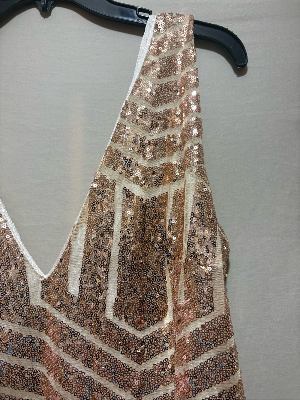 Rose Gold Sequin V-Neck Mini Dress - Picture 6 of 7